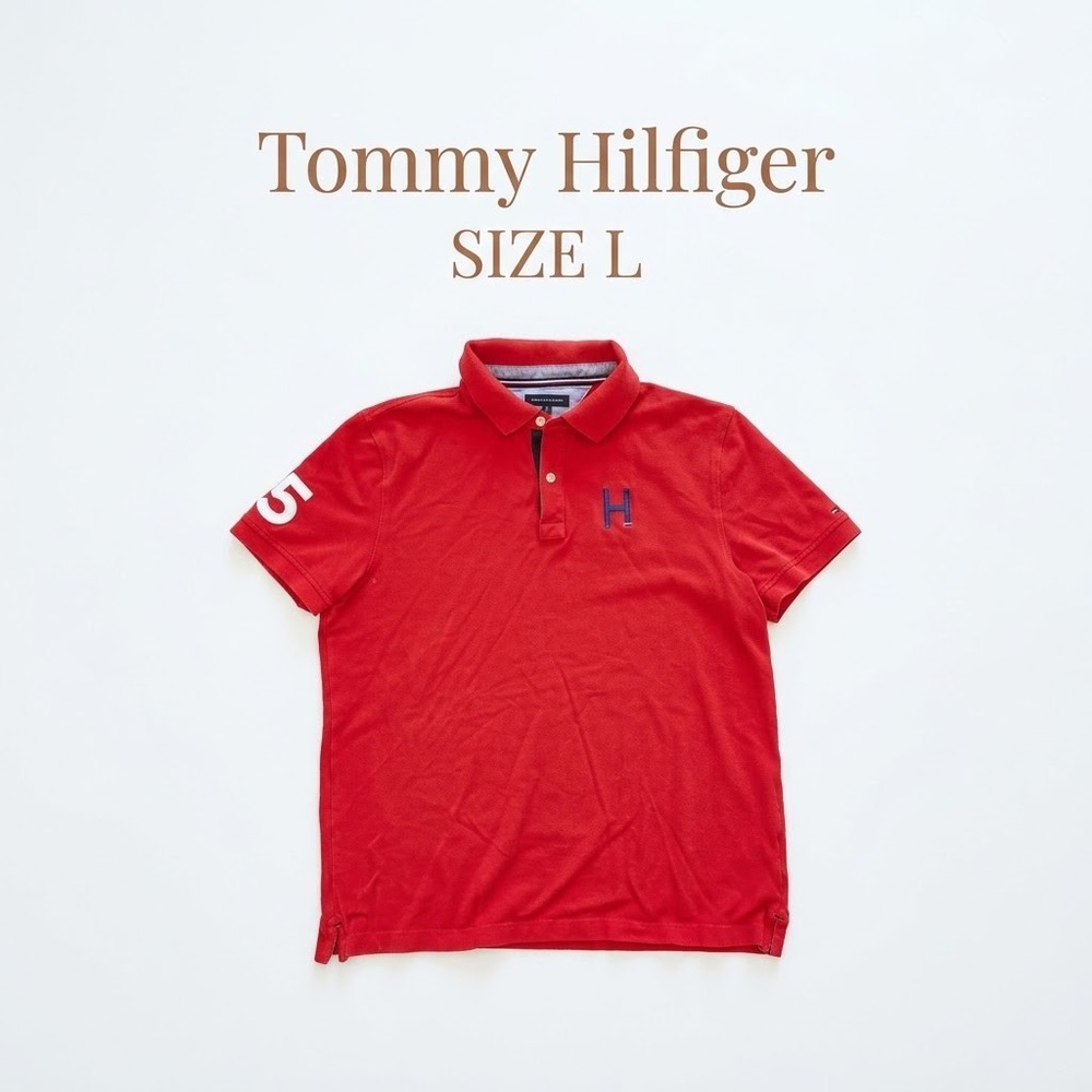 Tommy Hilfiger Mens Red Cotton Polo Shirt Size L Preppy Classic